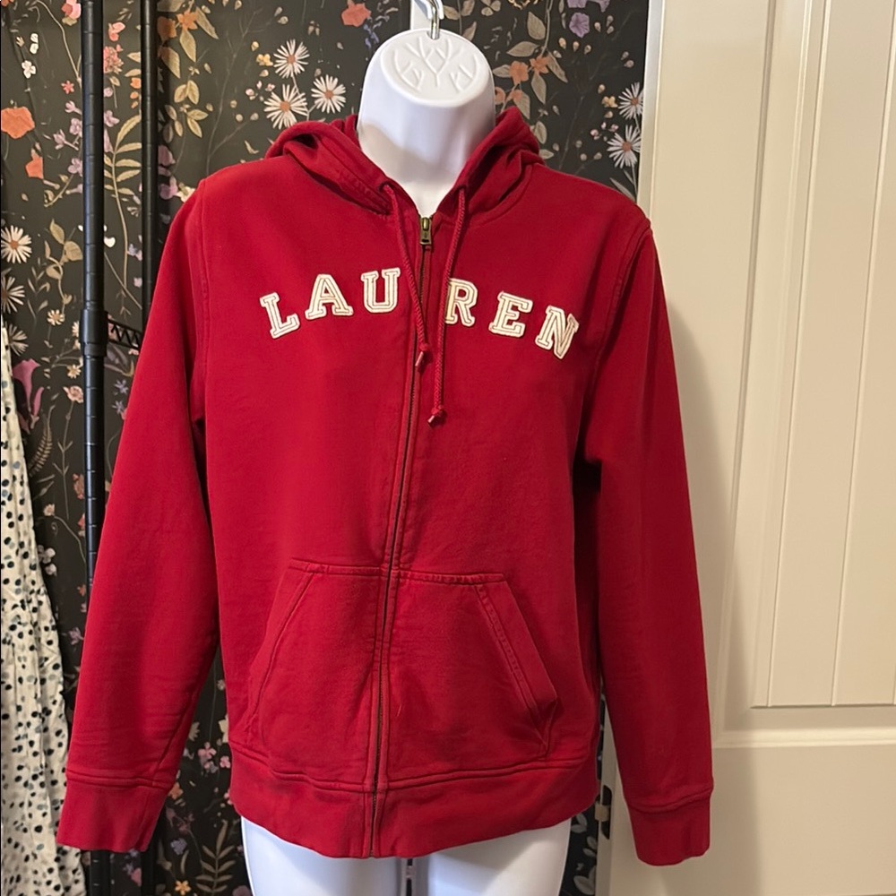 Ralph Lauren Double RL Red Zip-Up Hoodie with LAUREN Appliqué